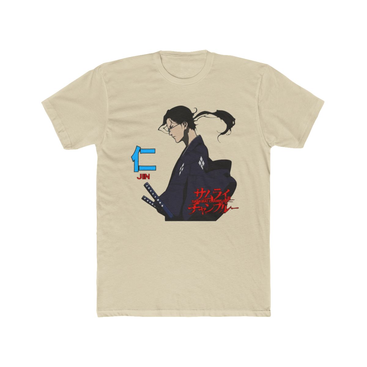 Samurai Champloo Jin, Kanji, Red Logo White T Shirt-Large